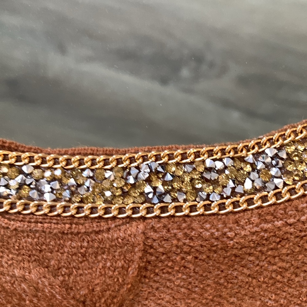 Venus  brown cold shoulder sweater with beaded embellished detail neckline - Picture 4 of 10